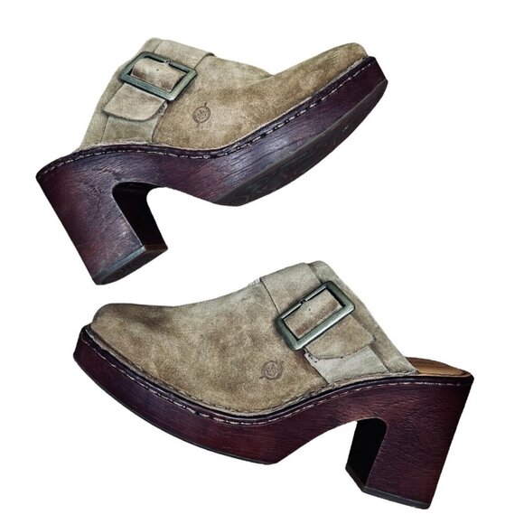 Born Hannah 10 Square Toe Suede Buckle Mule Clog Platform Boho Western Comfort - Picture 2 of 11